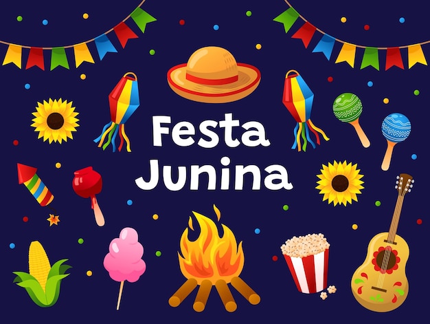 Festa Junina Brazilian Latin American festival Set of vector Illustrations