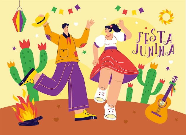 페스타 주니나 축제 요소 사람들 및 파티 물건 민속 옷을 입은 재미있는 댄서 수확 시골 휴가 터