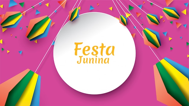 Festa junina-festivalontwerp op document kunst en vlakke stijl met partijvlaggen en document lantaarn.