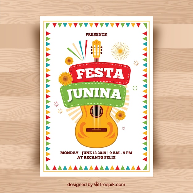 Vector festa junina flyer with traditional elements