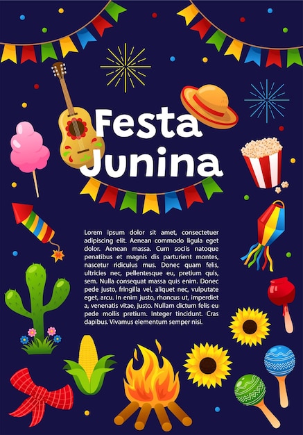 Festa Junina Folklore Vakantie Braziliaans Latijns-Amerikaans festivalSjabloon voor spandoekkaart poster