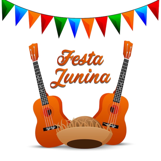 クリエイティブなギターとパーティーの旗が付いたフェスタジュニーナのギーティングカード