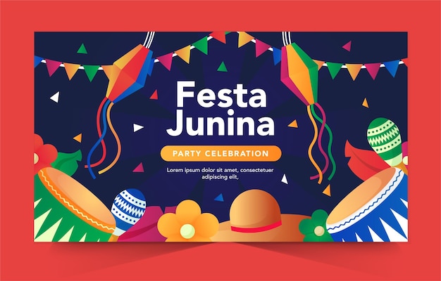 Festa Junina Illustratie met muziekinstrumenten en papieren lantaarns voor horizontale banner