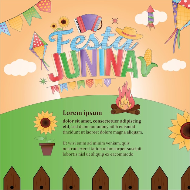 Vector festa junina illustratie vierkante postsjabloon