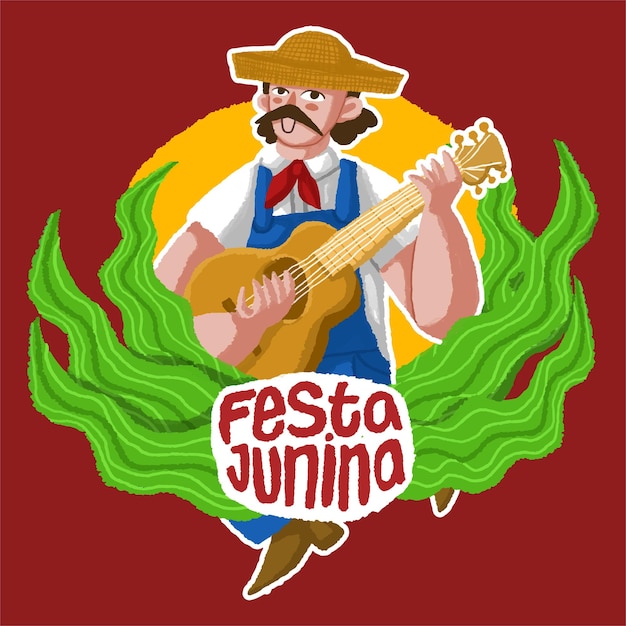 Vector festa junina illustration crayon style