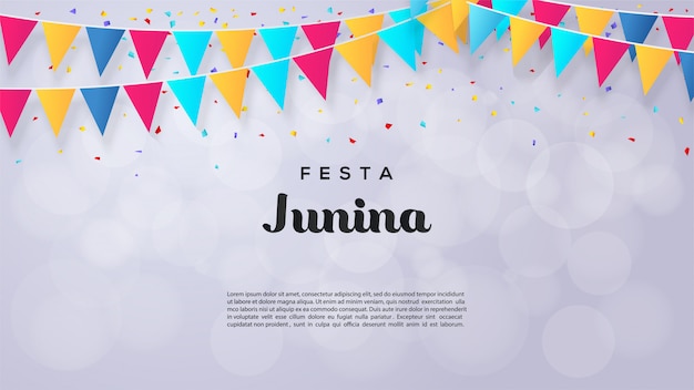 Vector festa junina illustration with colorful triangle flags.