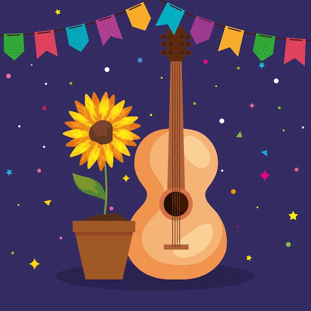 festa junina illustration with guitar and sunflower