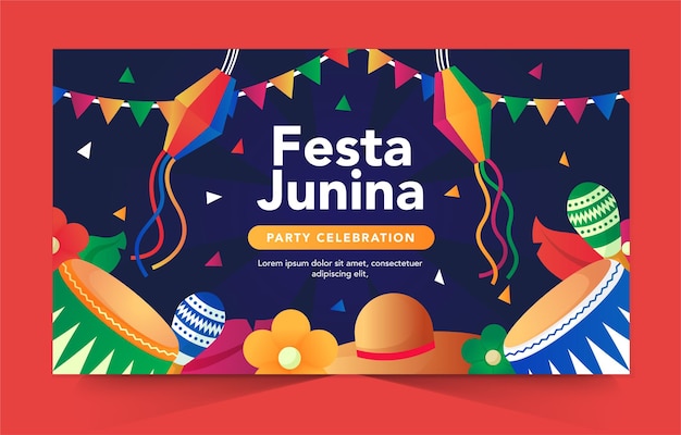 Festa junina иллюстрация с музыкальными инструментами и бумажными фонарями для горизонтального баннера