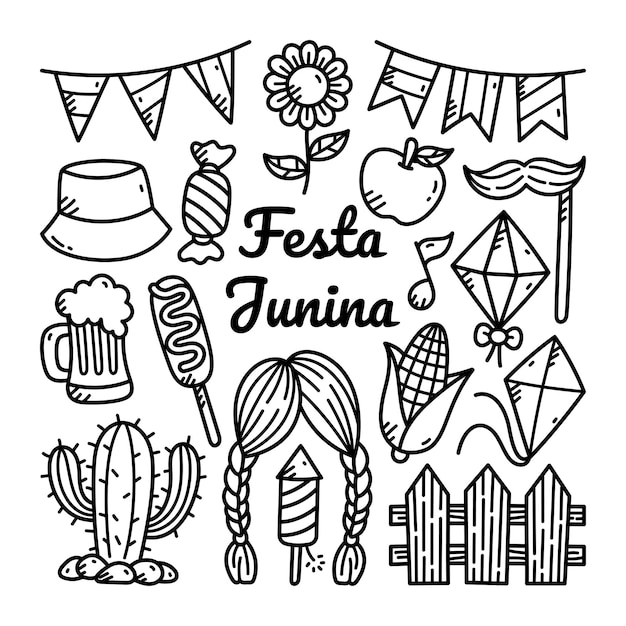 Vector festa junina lijn doodle illustratie