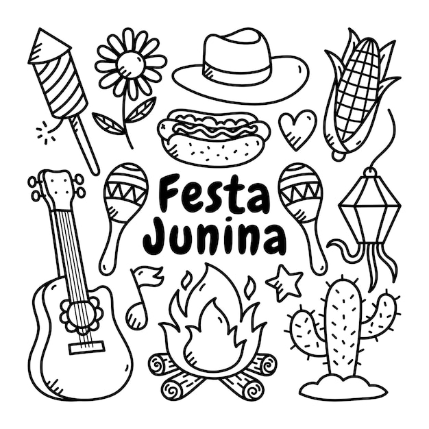 Vector festa junina line doodle illustration