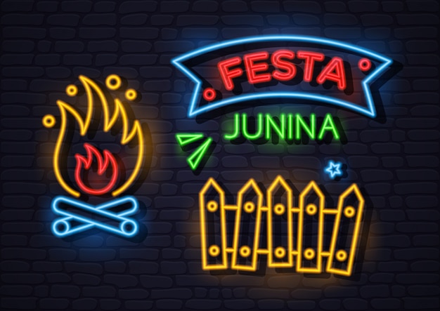 Festa junina neon  illustration