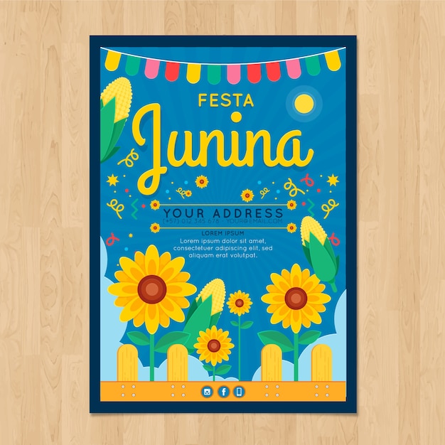 Vector festa junina poster invitation with sunflowers