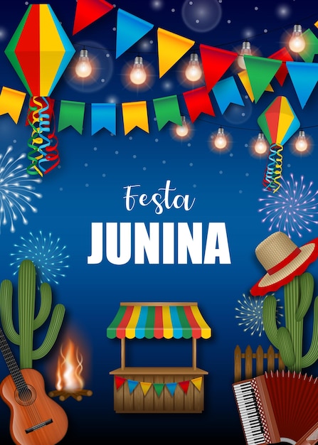 Festa junina-poster met braziliaanse elementen