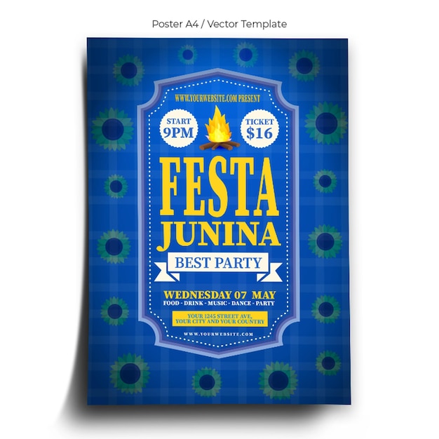 Festa junina party празднование плакат дизайн с декоративными элементами