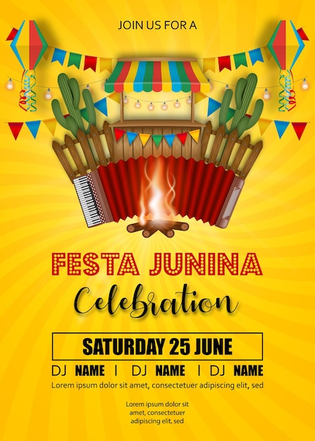 Vector festa junina poster with brazilian elements june brazilian festival background