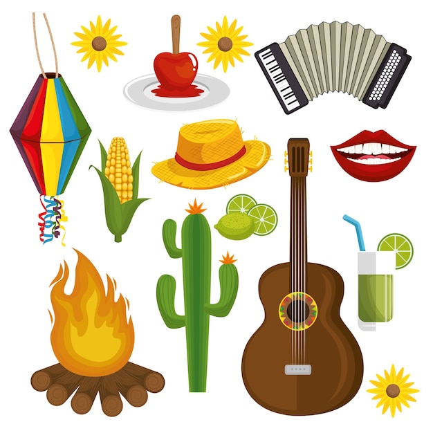 Vector festa junina related objects over white background vector illustration