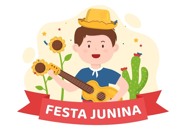 Festa Junina or Sao Joao Celebration Cartoon Illustration