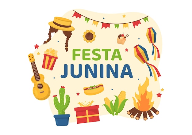 Vettore festa junina o sao joao celebrazione cartoon illustrazione