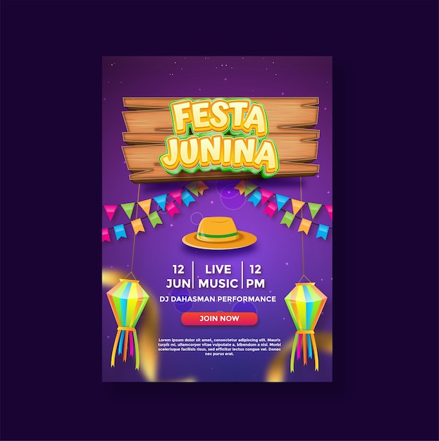 Festa junina verticale postersjabloon met ballonlint en andere