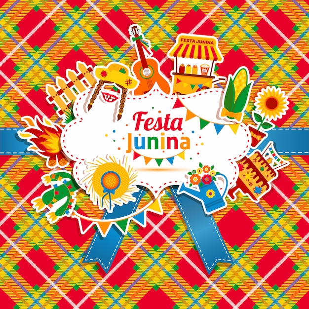 Festa junina village festival in latin america. icons set in bright color. flat style decoration.