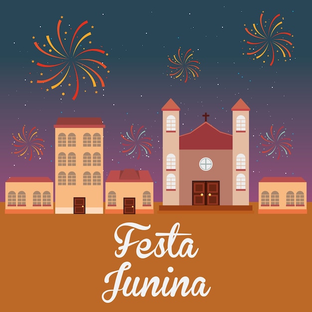 Festa junina with fireworks at the town