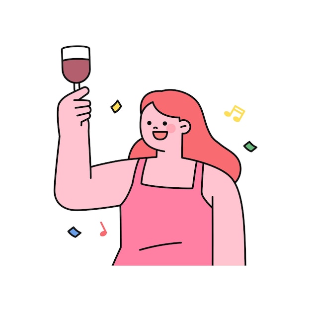 Вектор Фестиваль женщина пьет вино и наслаждается фестивалем.