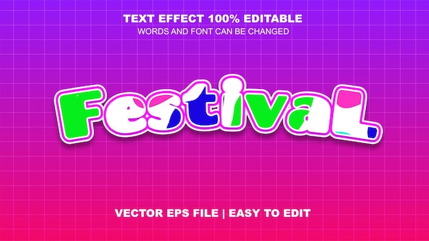 Фестиваль или карнавал милый стиль текстовый эффект редактируемый вектор Eps
