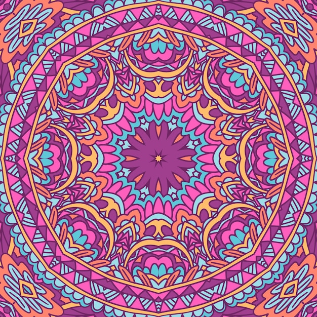 Festival kunst feestelijke naadloze patroon mandala etnische geometrische mandala doodle art print kleurrijke psychdedlic achtergrond ornament