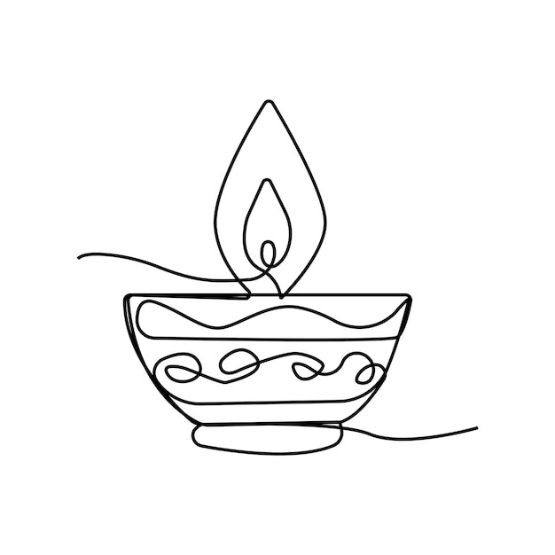 Vector festival lamp line art drawing diwali lamp continuous outline vector