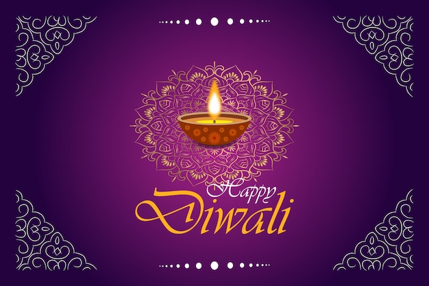 Festival of lights colorful banner template design with decorative diya lamp style of indian rangoli