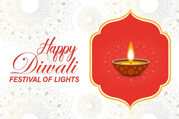 festival of lights colorful banner template design with decorative diya lamp style of Indian Rangoli