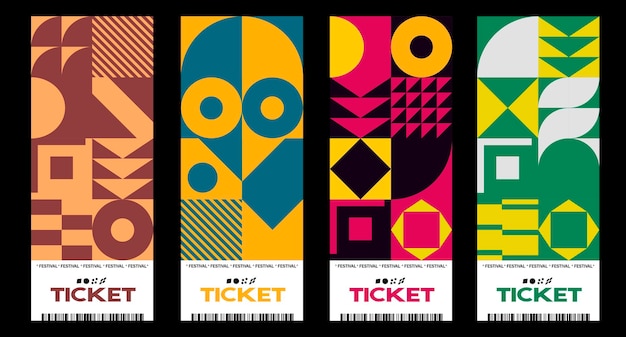 Festival tickets design layout templates collection made with vector geometric pattern graphic.