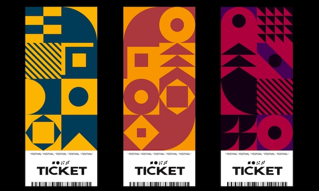 Festival tickets design layout templates collection made with vector geometric pattern graphic.