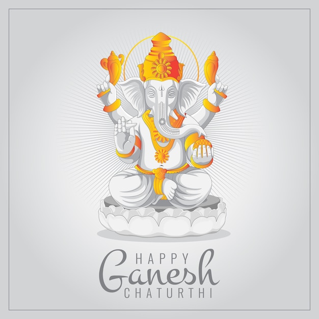 Vector festival van ganesh chaturthi-wenskaart met standbeeld van lord ganesha