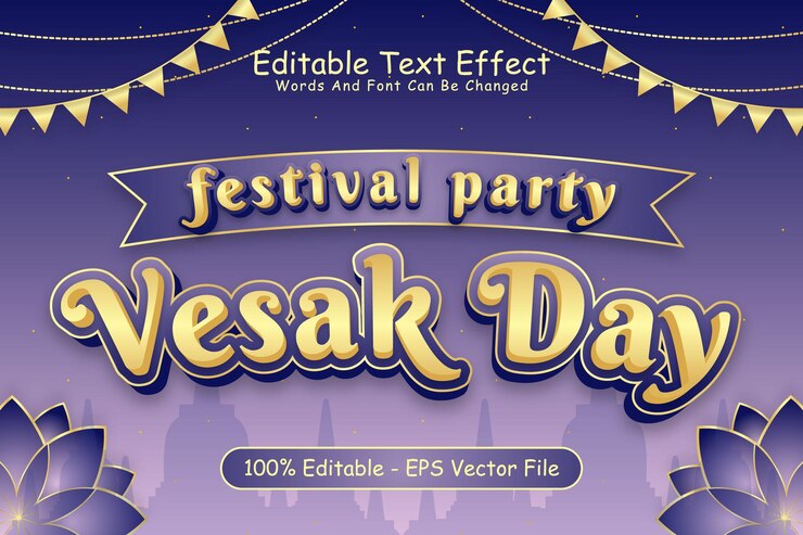 フェスティバルVesakDay編集可能なテキスト効果3次元エンボスモダンスタイル