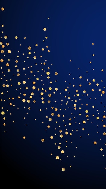 Праздничное очаровательное конфетти. праздник звезд. редкое золотое конфетти на синем фоне. гламурный праздничный шаблон наложения. вертикальный векторный фон.