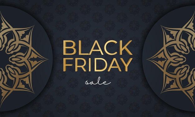 Vector festive advertising for black friday dark blue with ancient golden ornament