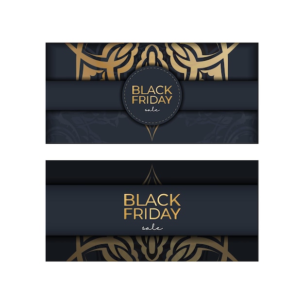 Festive advertising Black Friday dark blue with geometric gold pattern