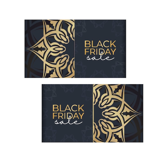 Festive advertising sale black friday dark blue with luxurious golden ornament