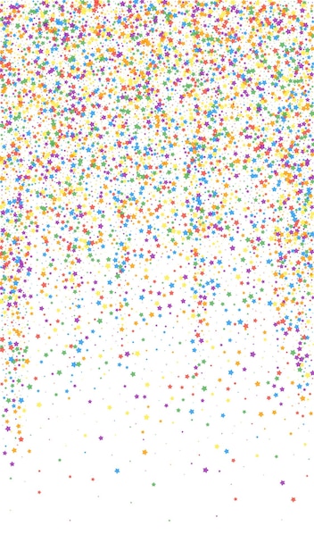 Vector festive authentic confetti. celebration stars. childish bright stars on white background. gorgeous festive overlay template. vertical vector background.