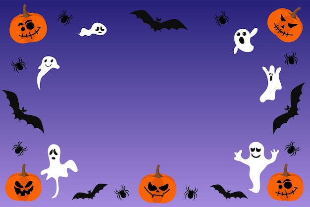 お祭りの背景ハッピーハロウィーンのバナーコウモリ幽霊カボチャとクモのイラスト