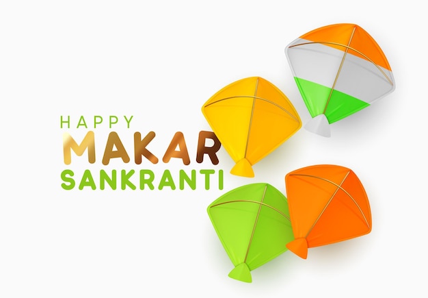 Festive background of Makara Sankranti. Holiday design with realistic kites. vector illustration