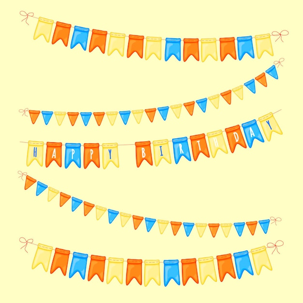 Festive background with garlands of flags. Cartoon style. Vector.