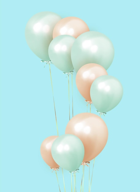 ヘリウム風船でお祭りの背景。誕生日、ポスター、バナー、記念日を祝います。現実的な装飾的なデザイン要素。ベクトル 3 d オブジェクトのバルーン、ピンク、オレンジ色。