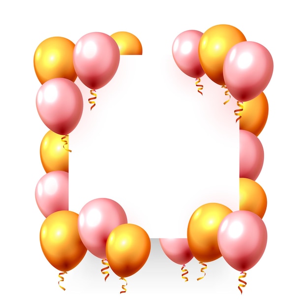 Festive balloon in an empty frame, color golden and pink. Vector illustration