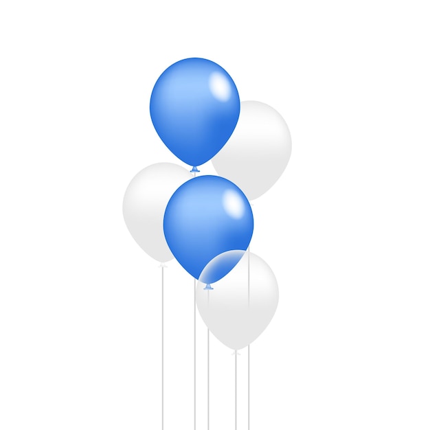 Festive banner with blue confetti and balloons