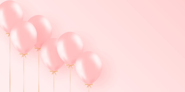 Festive banner with pink helium balloons. Frame composition with copyspace.