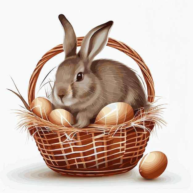 Festive basket with cute rabbit and easter orthodox eggs on a light background Vector