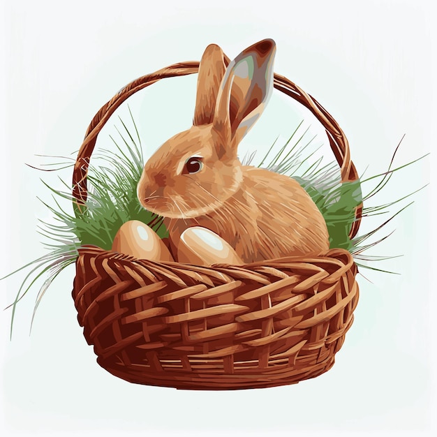 Festive basket with cute rabbit and easter orthodox eggs on a light background Vector