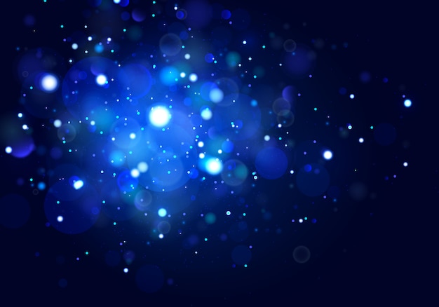 Vector festive blue and white luminous background, lights bokeh.